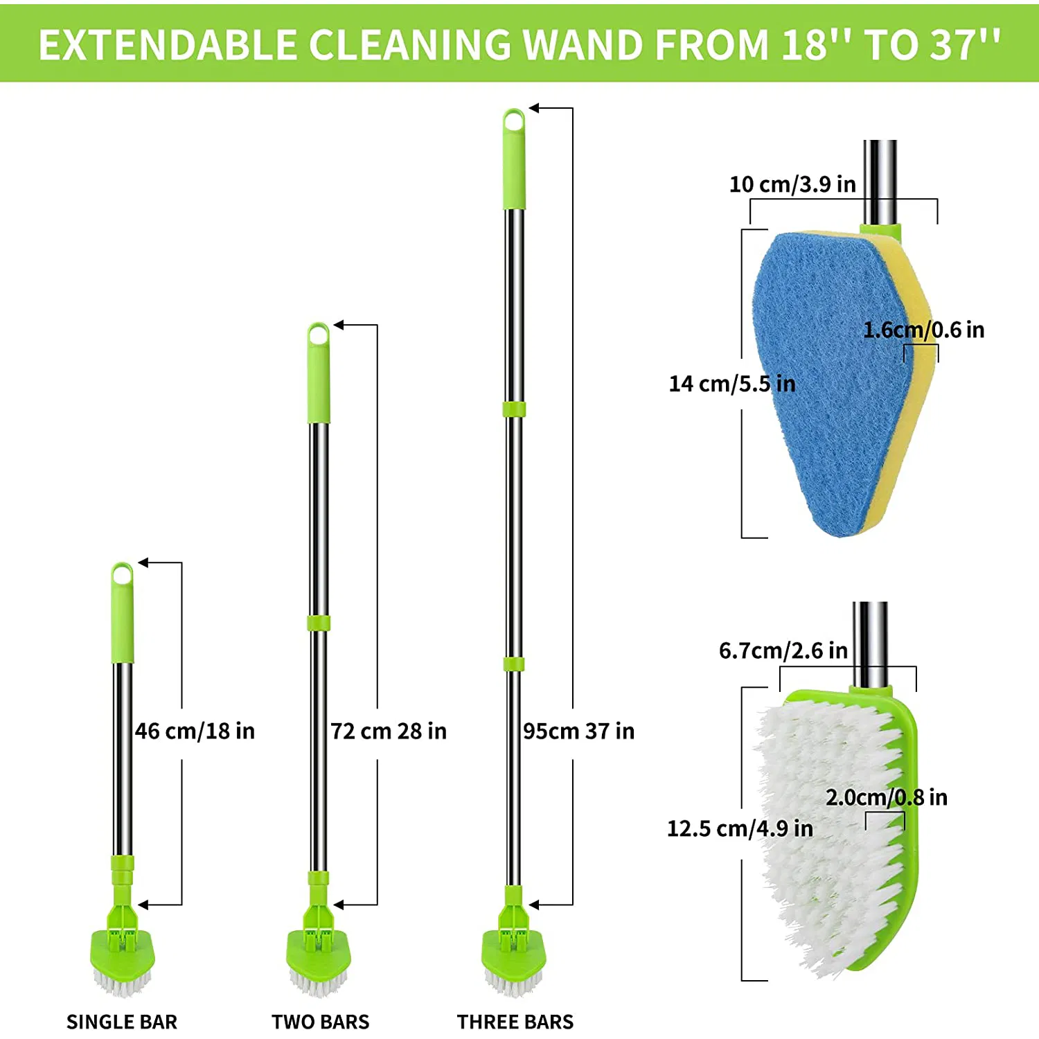 Scrub Cleaning Brush with Long Handle Extendable Floor Scrubber with 1 Stiff Bristles 3 Sponge Brush Kitchen Brush