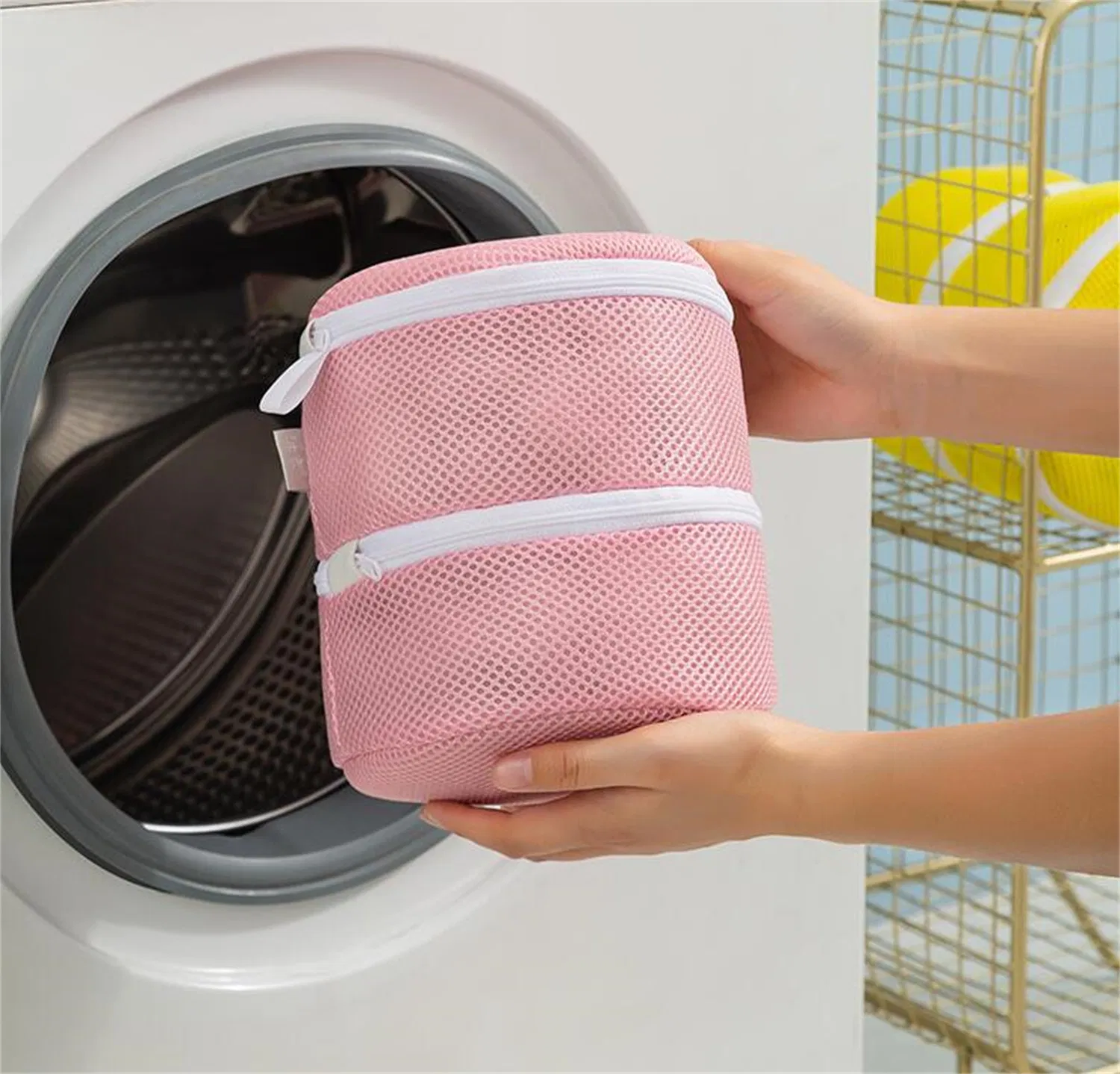 Two Layer Cylinder Shape Mesh Laundry Bags