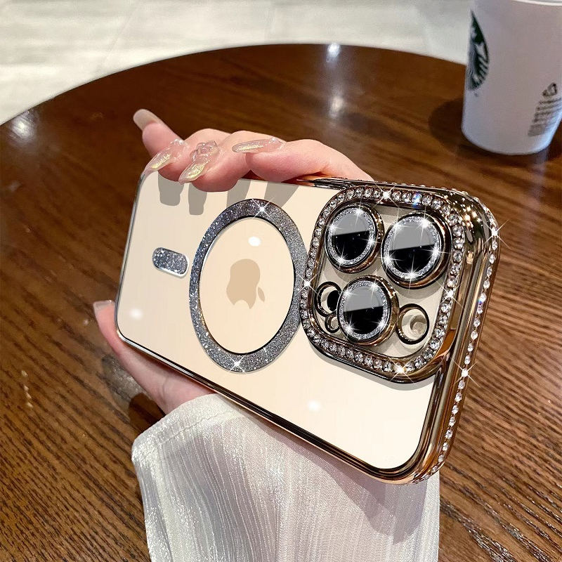 Чехол для iPhone 15-17 Pro Max с алмазами и MagSafe