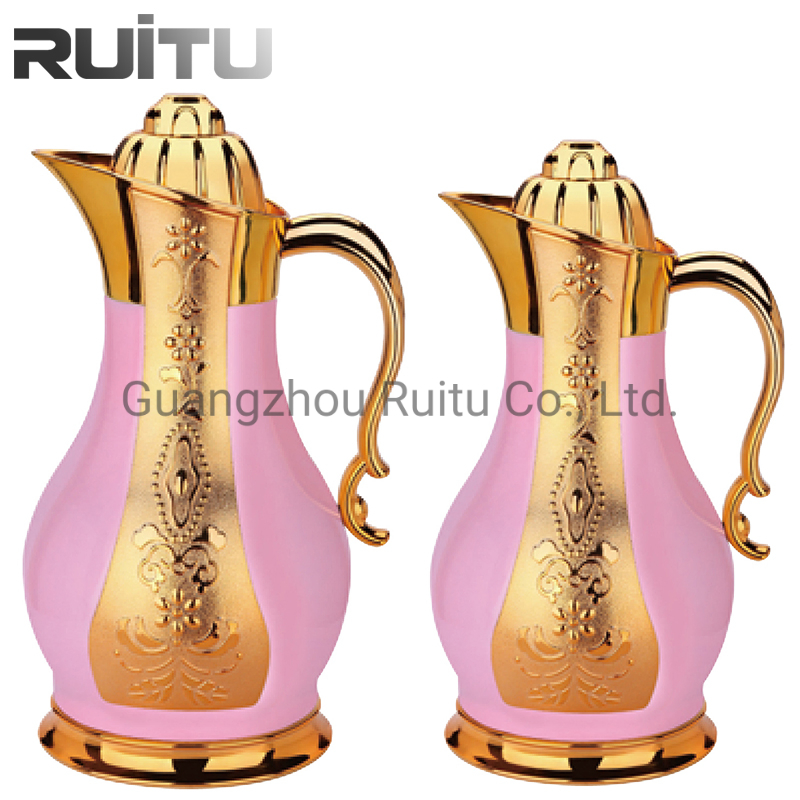 Ruitu Tea Pot Sets Black Gold Modern Saudi Arabian Thermos Coffee Flask Vacuum Pot Jug Metal Body Glass Insert Arabic Coffee Pot Dallah