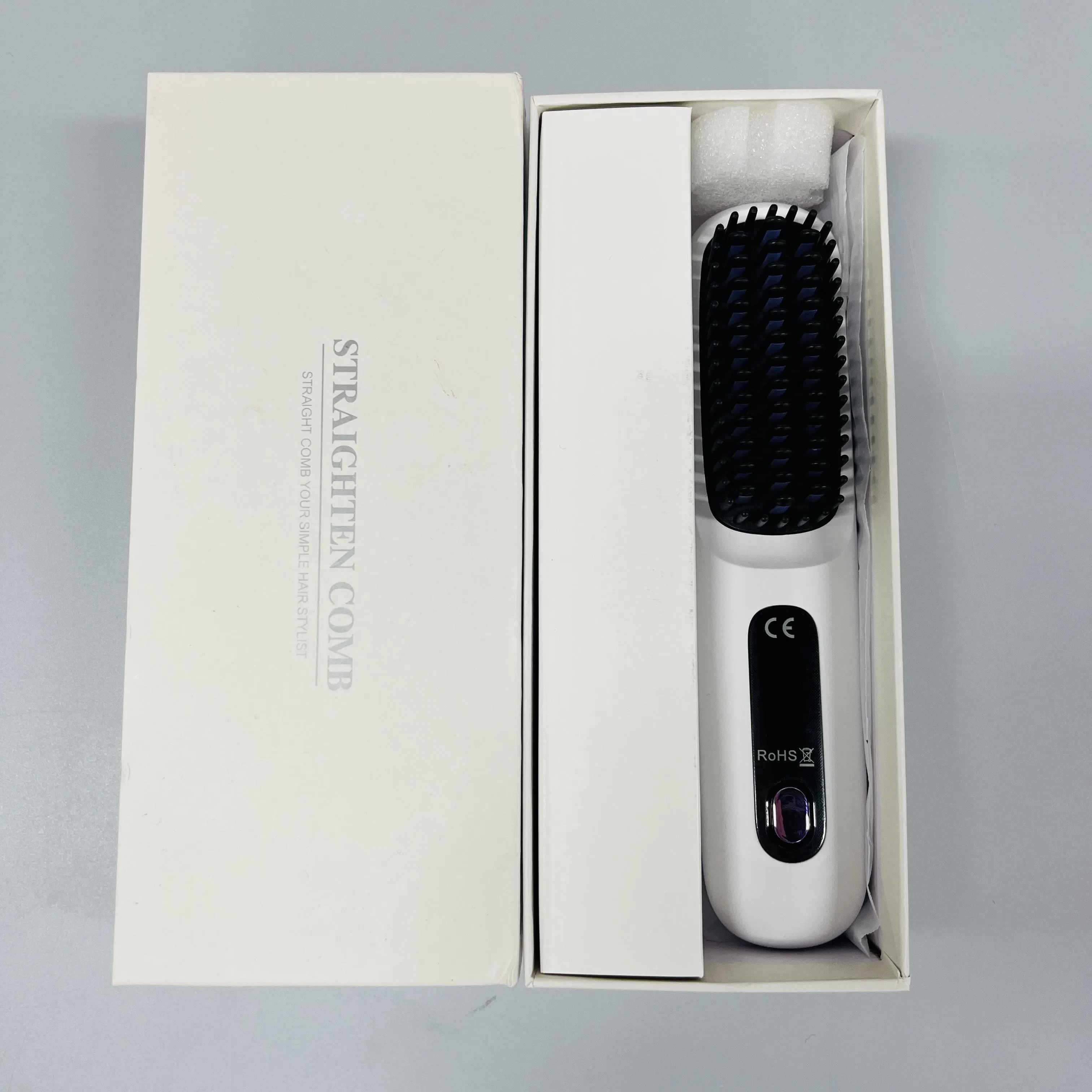Type-C Rechargeable Wireless Hair Straightener Brush Anti-Burn Design for Travel Business Trip or Daily Use