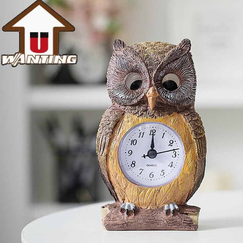 Hot Sale Desktop Ornament Wall Hanging Clock Rotatable Eyes Creative Animal Craft