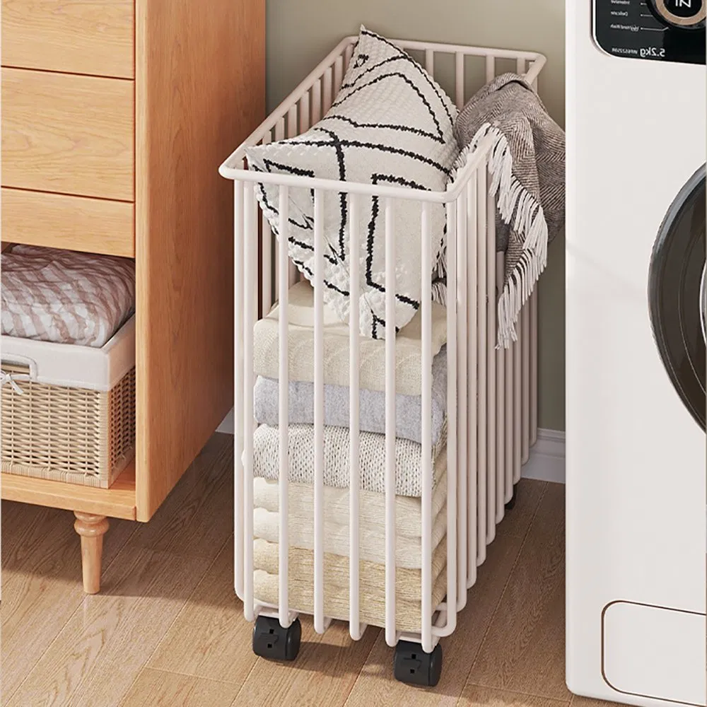 Metal Laundry Hamper with 4 Wheels Rolling Washing Basket for Clothes Mi25606
