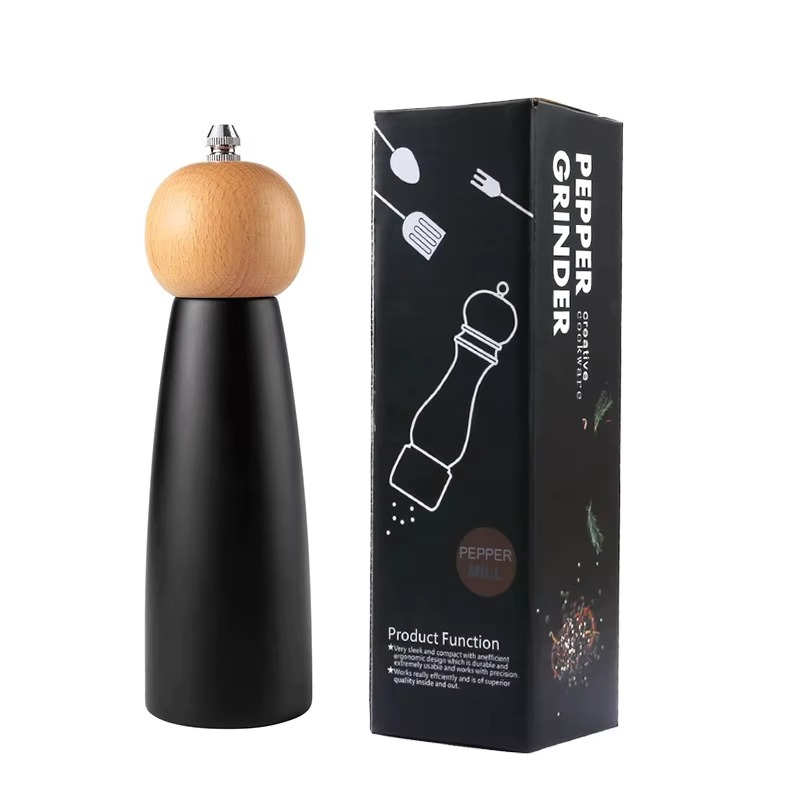 Wholesale 5" 6" 8" Japanese Style Black Manual Spice Shaker Wood Salt and Pepper Mill Grinder Set