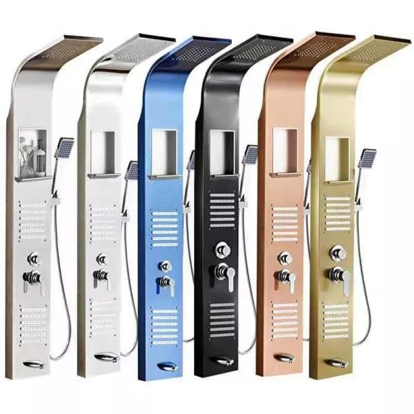 Shower Panel Bathroom Wall Mounted 201 Stainless Steel Waterfall Black Shower Column Set Tower Massage Body Jets Shower Panels