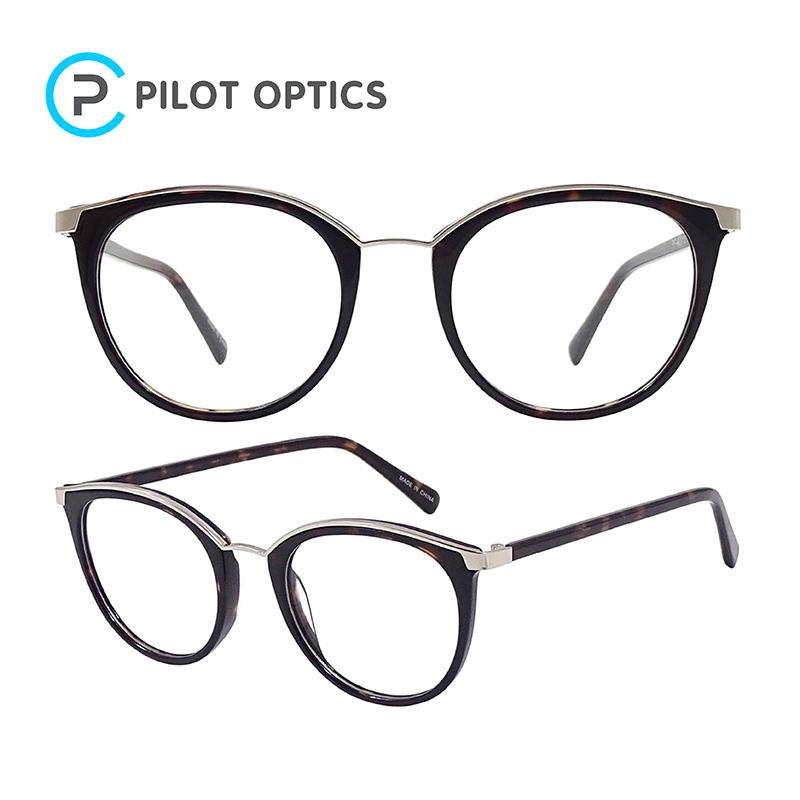 New Design Customized Round Acetate Metal Woman Optical Frame