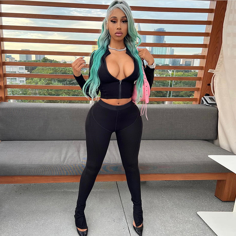 Комплект женский весенний однотонный с длинным рукавом и воротником