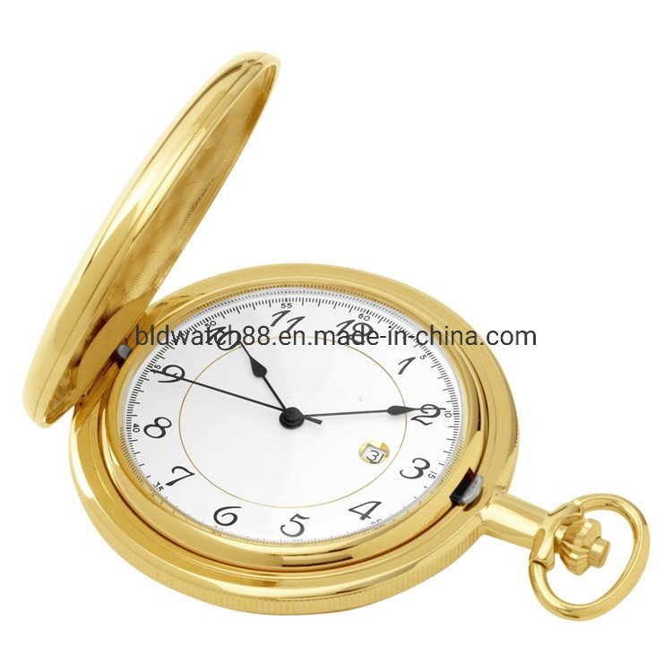 Custom Quality Swiss Movement Gold Plated Quartz Pocket Watch with Chain