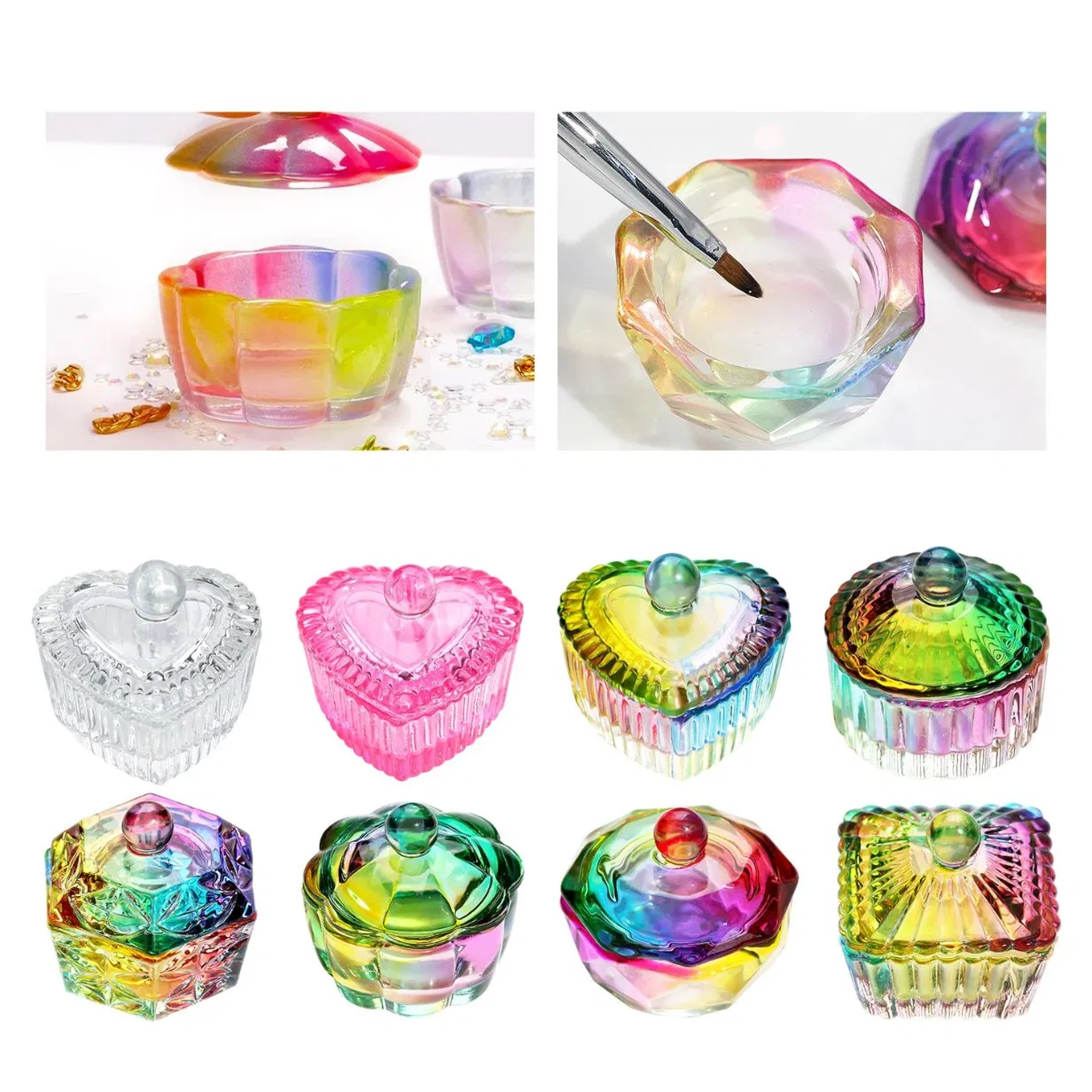 Clorful Glass Nail Wash Pen Cup Liquid Powder Crystal Lid Cup Nail Tool Bowl Glassware Container Dappen Dish Nails