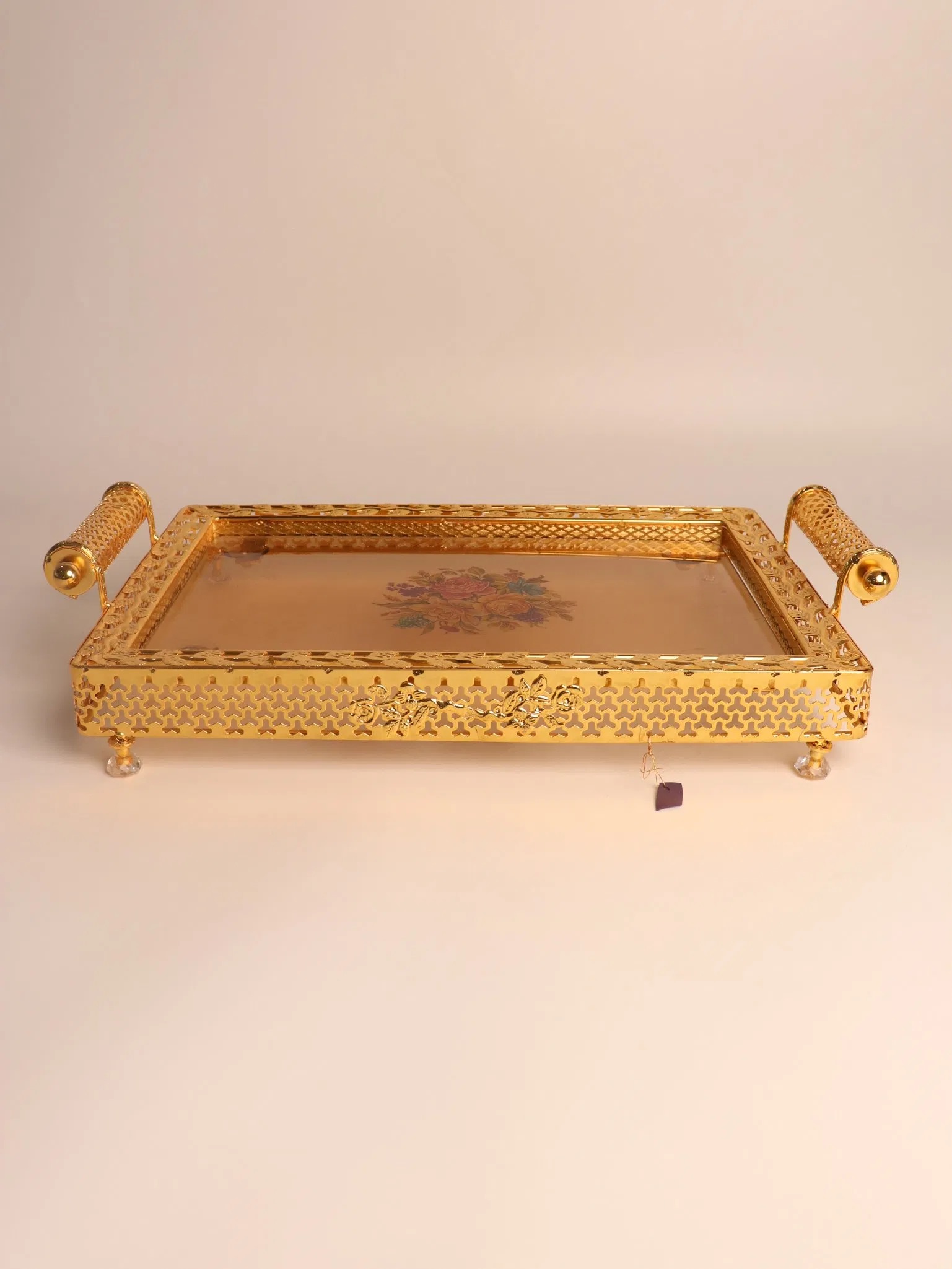 Elegant Glass Rectangle Fruit Plate with Stunning Gilded Ironwork Design