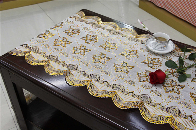 50cm Width Long Lace Gold PVC Vinyl Tablecloth Runner