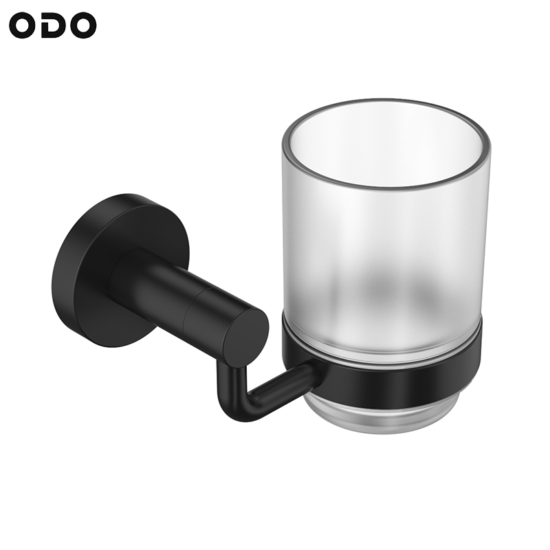 Matte Black Toothbrush Glass Tumbler with 304 Stainless Steel Wall Mount Holder