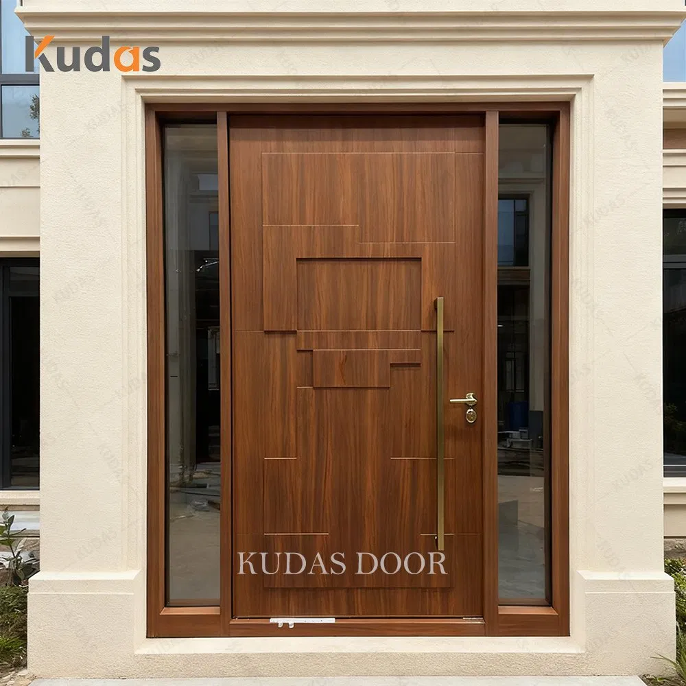 Luxury Design Apartment Entrance Door Wooden Cast Aluminum Anti-Theft Security Door Pivot Front Entrance Door for Home