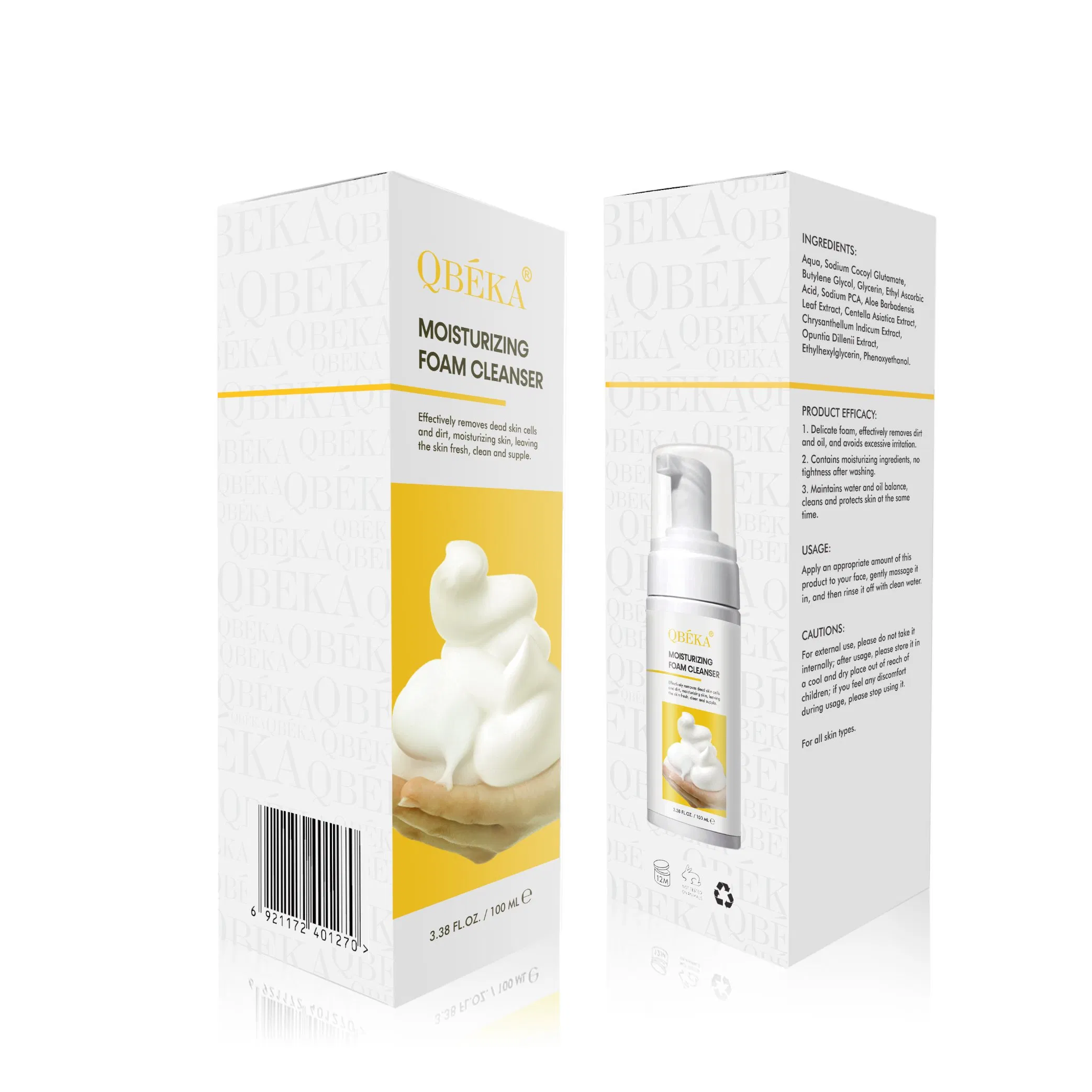 Qbeka Organic Moisturizing Foam Cleanser Vegan Facial Wash for Sensitive Skin