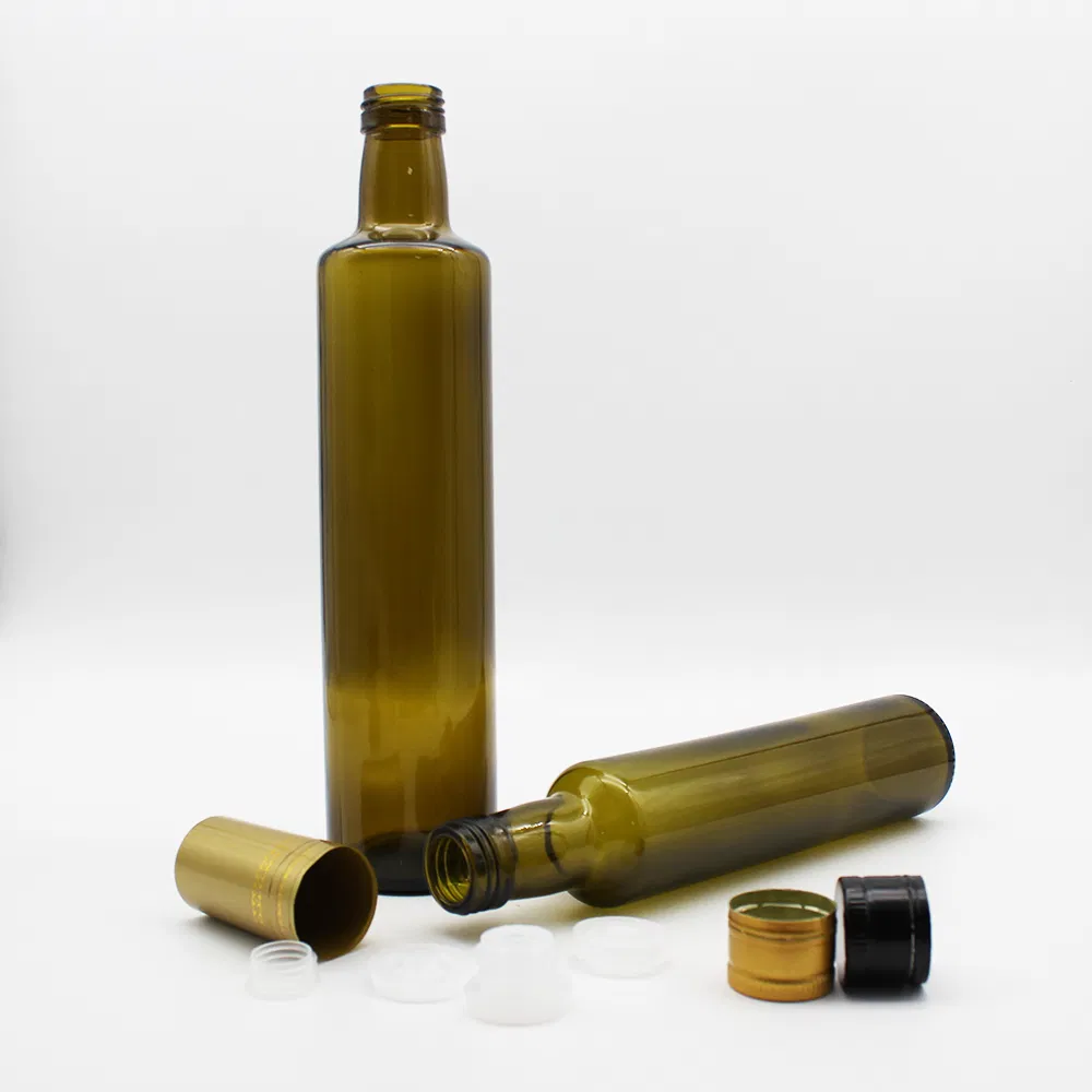 Competitive Price 250ml 500ml Amber Dark Green Round Glass Cooking Olive Oil Packing Bottle Oil Container with Aluminum Screw Cap
