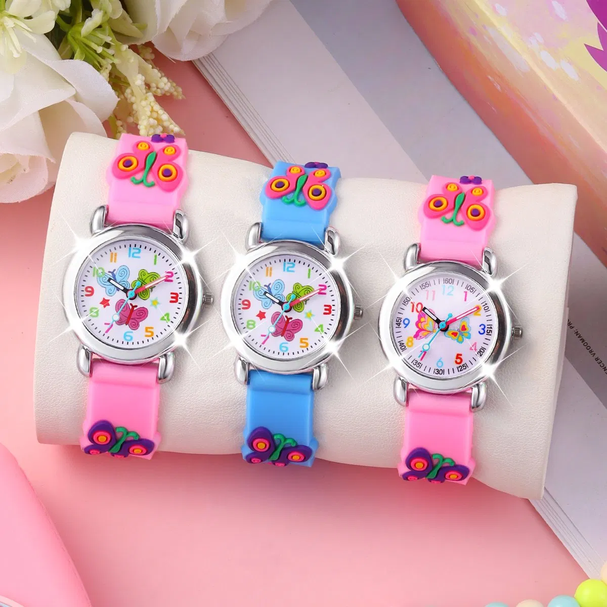 Butterfly Cartoon Watch Multicolor Cute Three-Piece Set