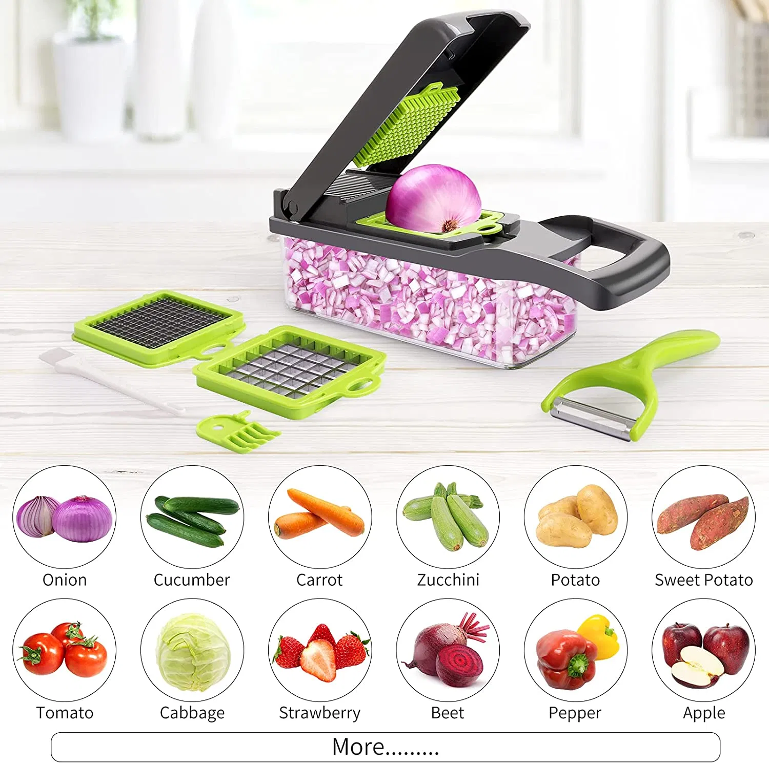 Multifunctional Onion Cucumber Potato Cutter Veggie Chopper Vegetable Slicer Grater for Home and Kitchen