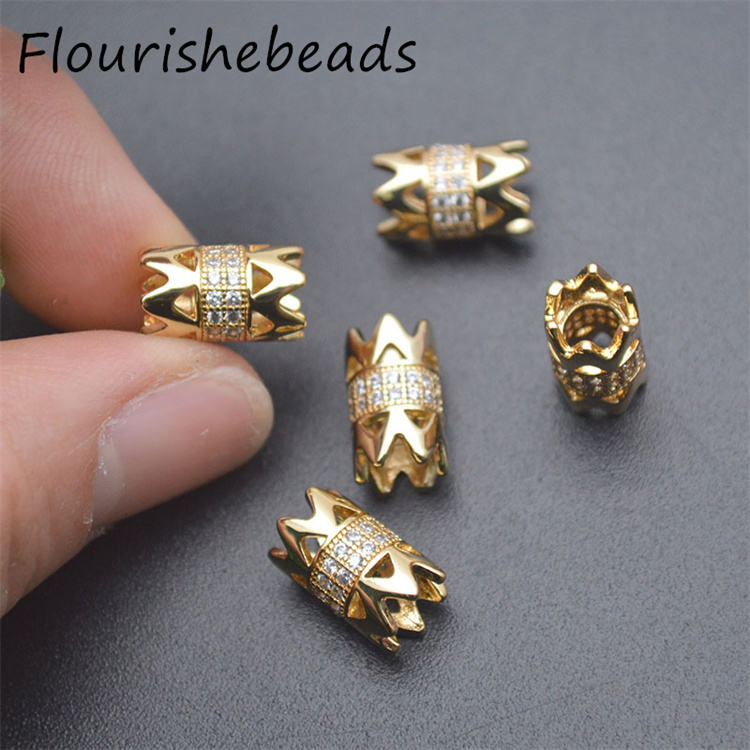 Wholesale Anti-Fading Gold Silver Color CZ-Paved Big-Size Tube Spacer Beads Jewelry Making