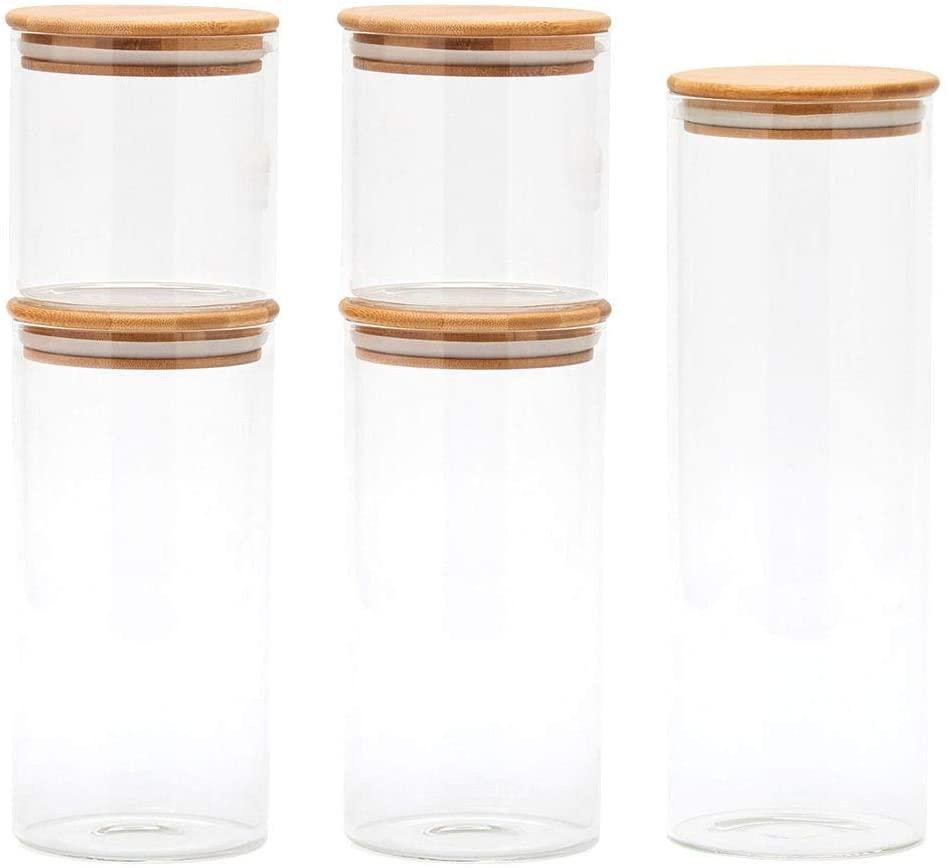 Glass Jars Storage with Bamboo Lid Food Kitchen Storage Jars