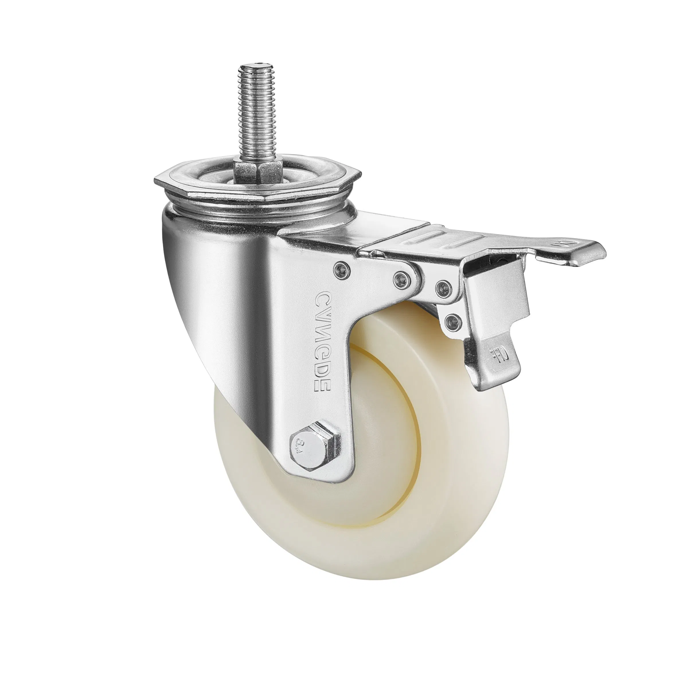 Total Lock Brake Caster, High-Strength White PP Wheel Ideal for Workshops