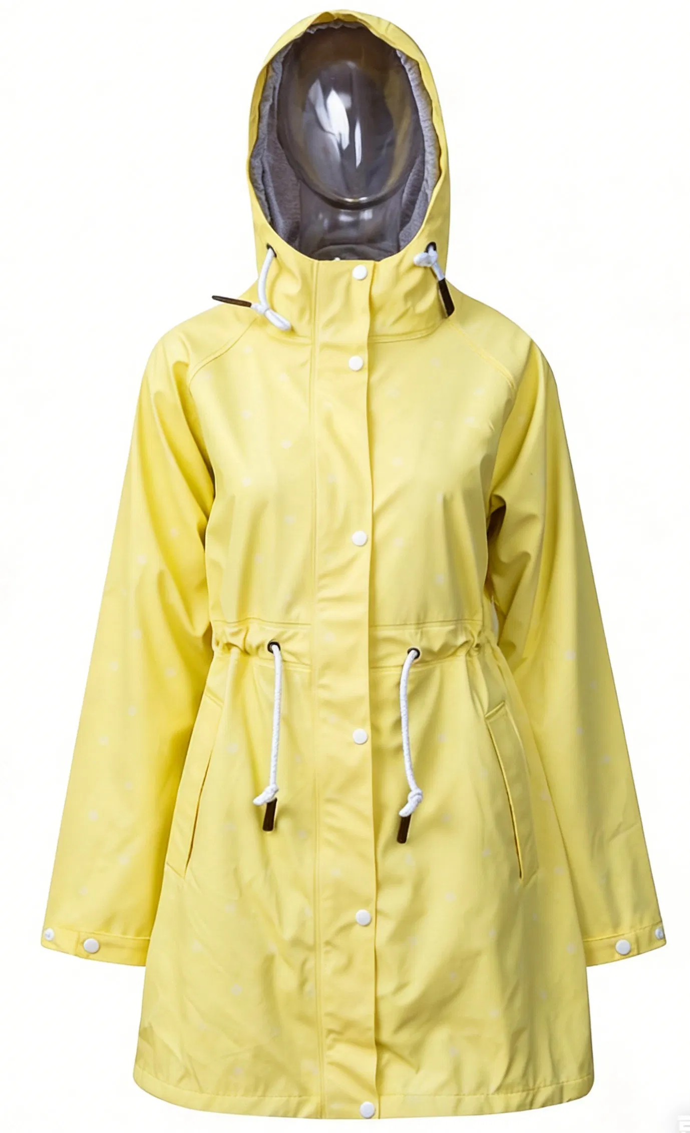 Stylish Women's Long Hooded PU Raincoat with Zipper Closure