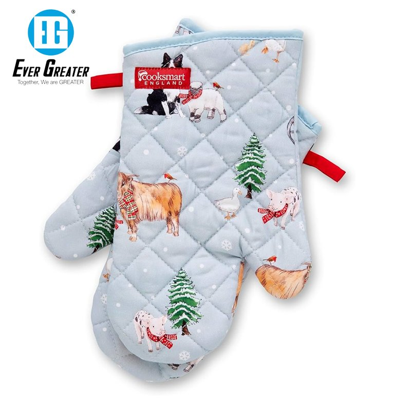 Custom Print Oven Mitts Premium Cotton Heat Resistant Oven Mitts Set