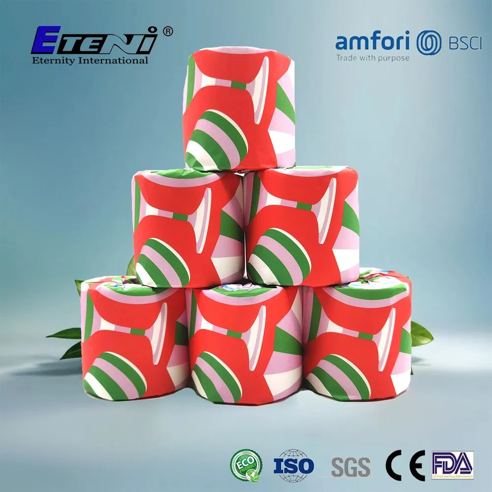 Bamboo Pulp with Pattern Customized Logo 24/48rolls Per Carton Plastic Free Paper
