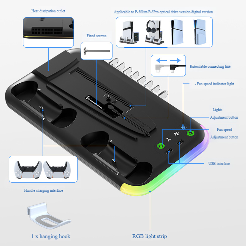 Док-станция с RGB подсветкой и охлаждением для PS5