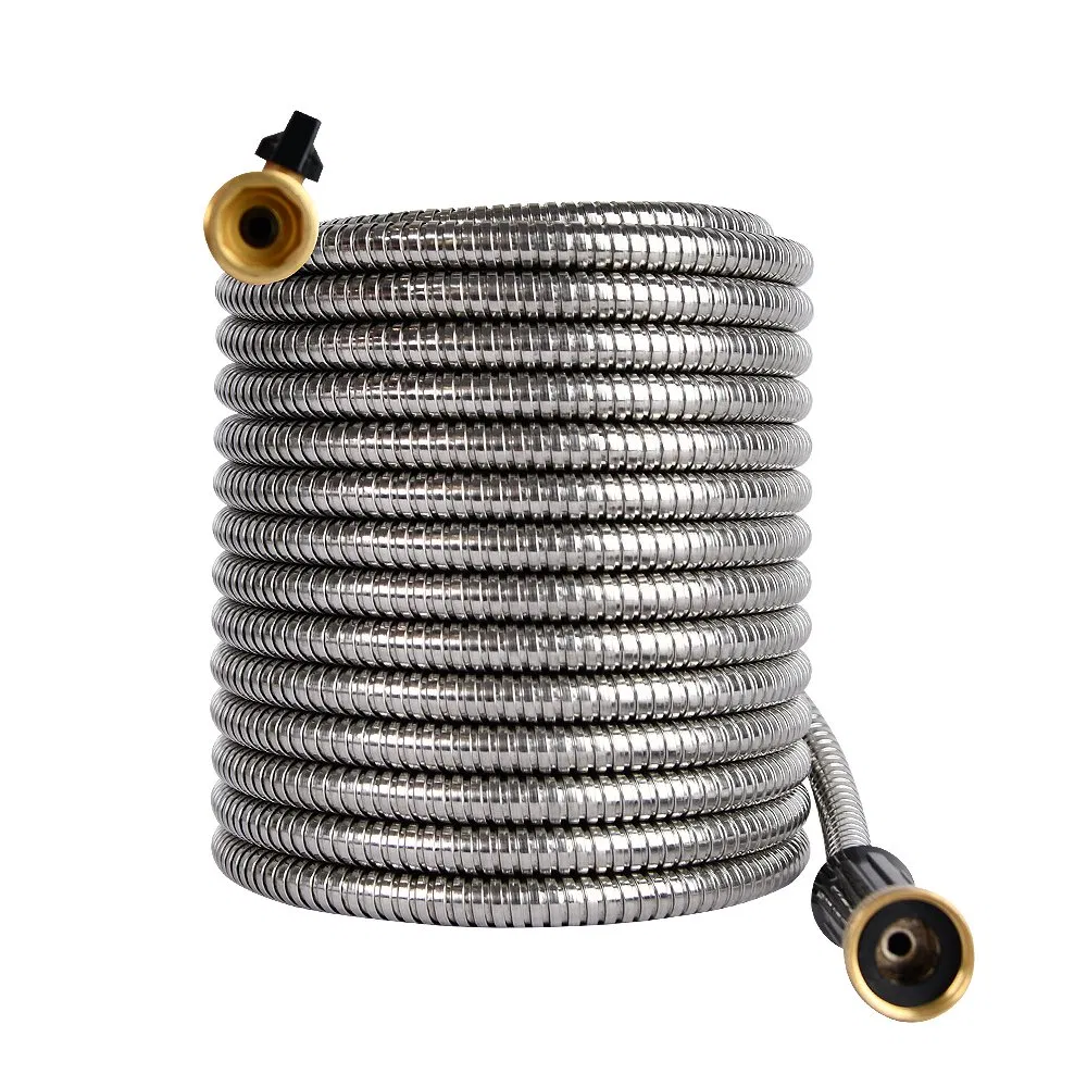 Burst-Resistant Flexible Expandable 50FT Stainless Steel Garden Watering Hose with PVC Inner Tube for Car Washing