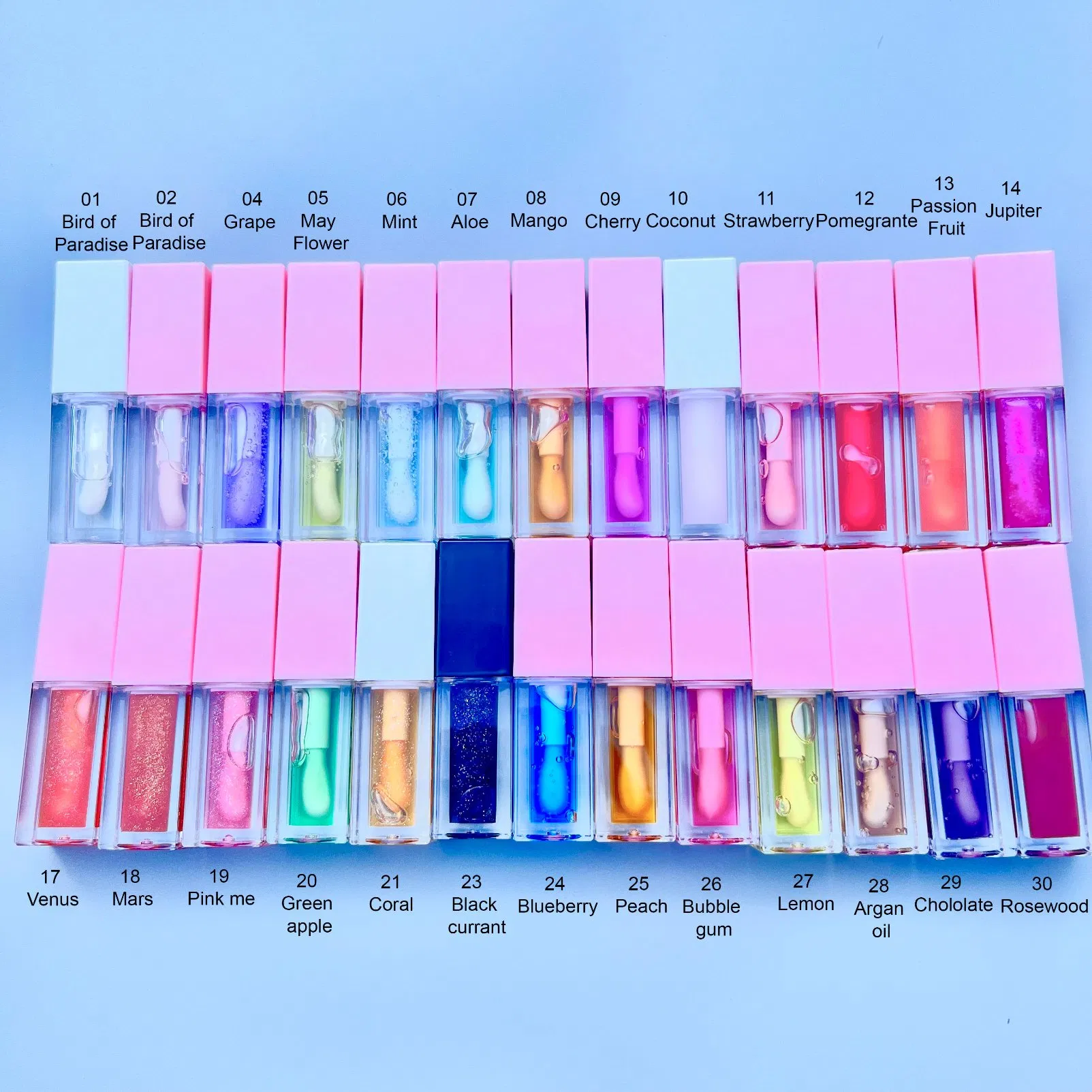 30 Flavors Pink Tube Vegan Lip Oil Private Label Strawberry Bulk Lip Plumper Waterproof
