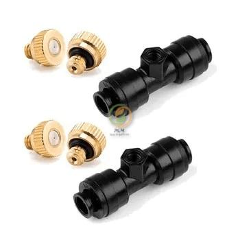 Brass Misting Sprayer Irrigation/Fog Nozzle Factory Sale Mebon Connector Pipe Fitting Brass Nozzle Mist Tee for 1/4 Inch Pipe/Mist Nozzle+ Tee Connector