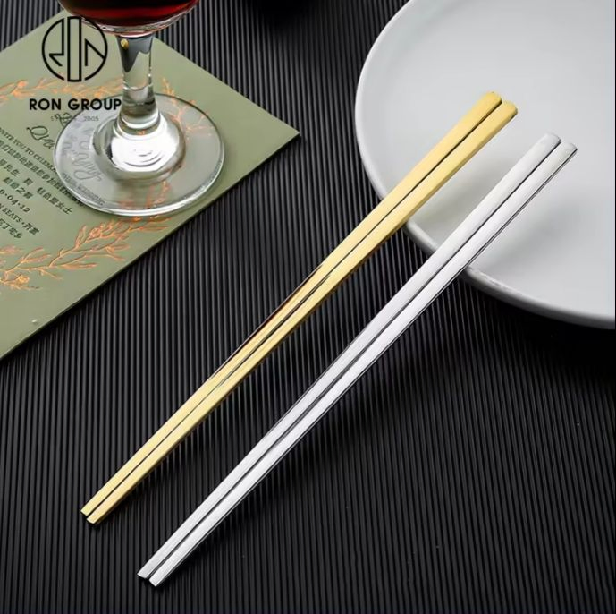 Wholesale Titanium Plated Gold Customized Stainless Steel Long Metal Chopsticks