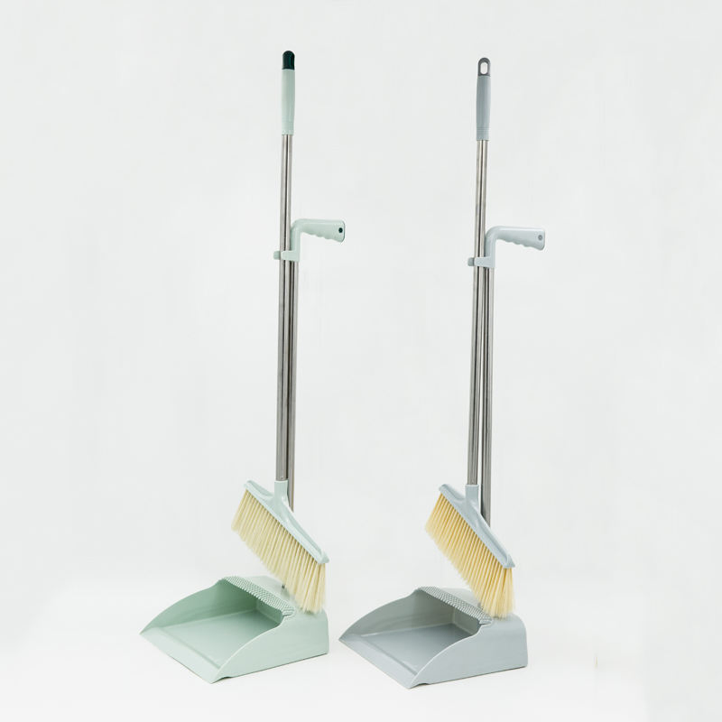 New Design Stainless Steel Rod Broom Household Items Plastic Cleaning Broom and Dustpan Set