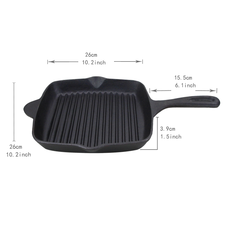 Factory Price Preseasoning Square Cast Iron Steak Grill Pan
