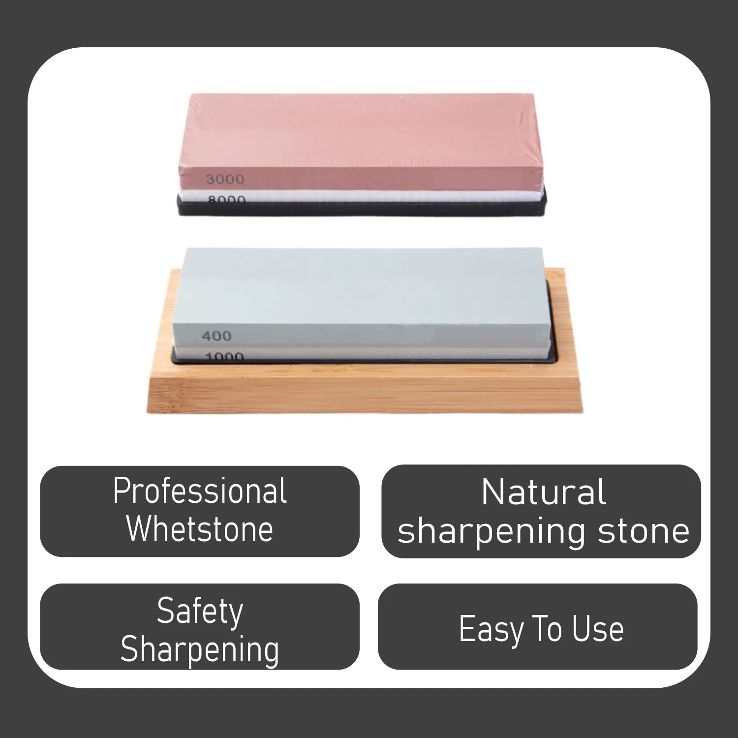 400/1000/3000/8000 Grit Whetstone Set with Angle Guide Leather Strop Bamboo Base