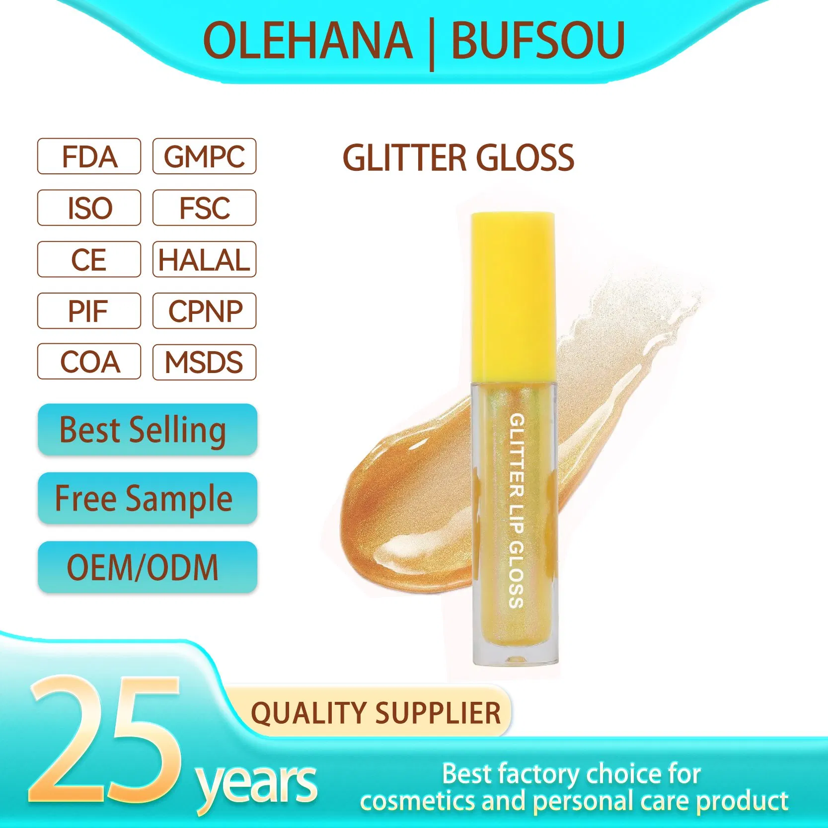 Wholesale 6 Colors Organic Fruit Flavor Waterproof Lip Plumper Glitter Lip Gloss