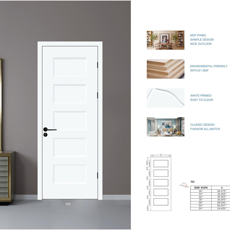 Solid Hardwood Internal Simple White Bedroom Kitchen Prepainted Interior Wooden Doors for House