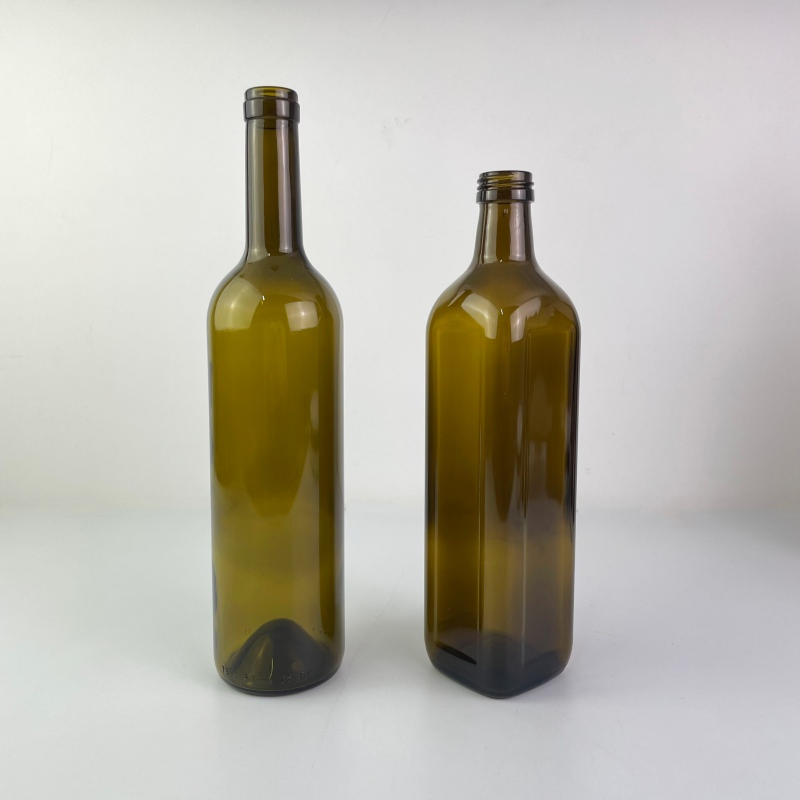 Food Grade 750ml Antique Green Round Shape Olive Oil Bottle