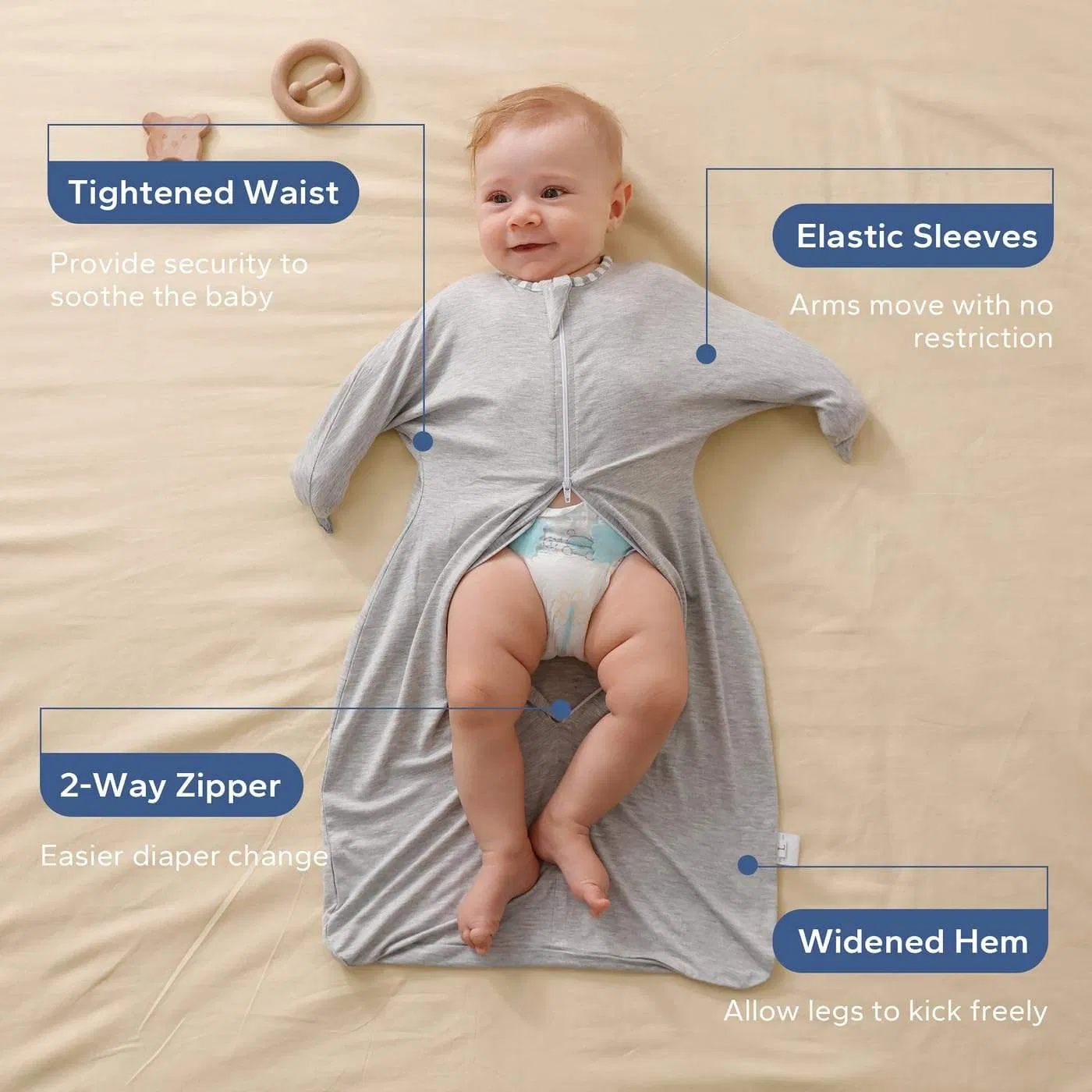 1.0tog Premium Wearable Anti-Kick Baby Sleeping Bag Swaddle Blanket with 2-Way Zipper