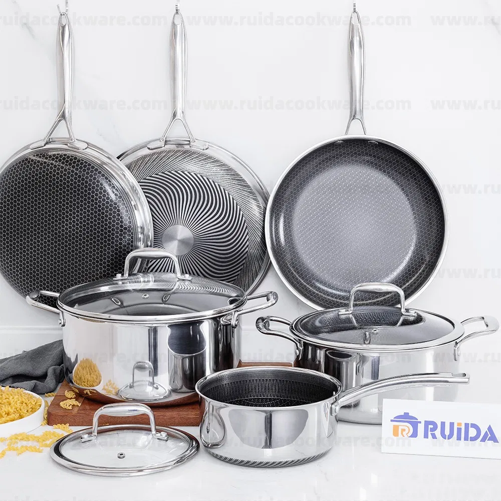 Manufacturer Tri-Ply Non Stick Honeycomb Stainless Steel Kitchen Cookware