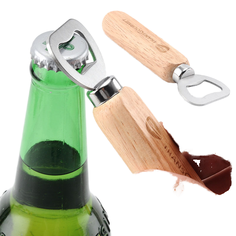 Stock Wooden Handle Beer Opener Simple Solid Wood Large Stainless Steel Beer Opener