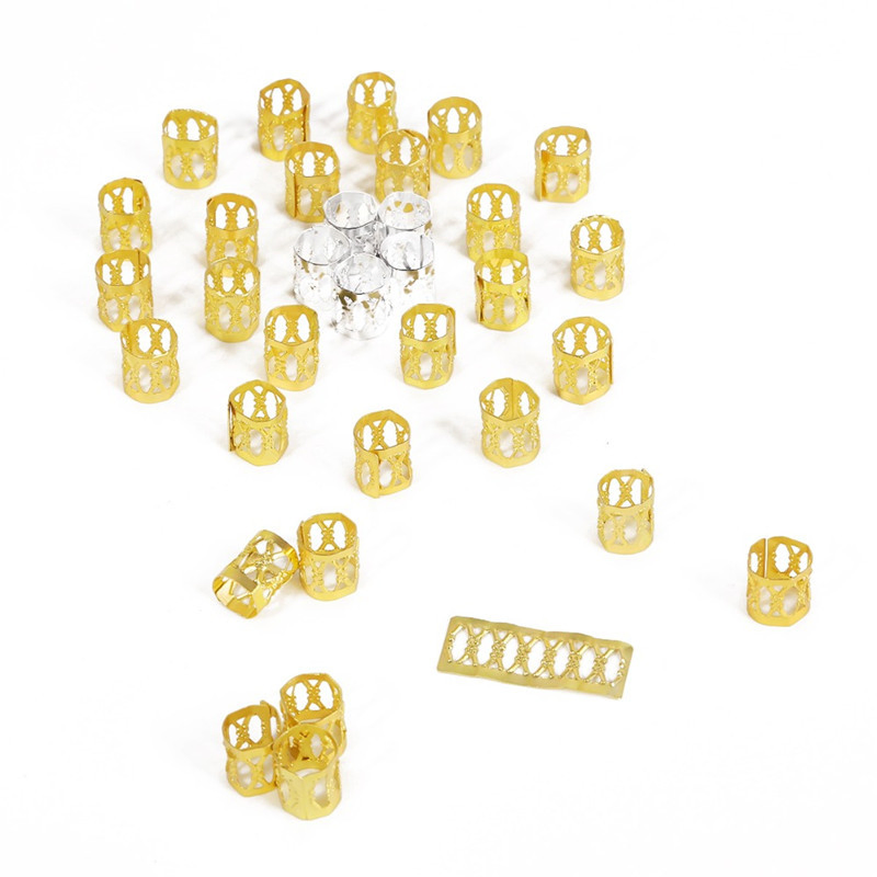 Регулируемые клипсы-бусины для дредов, золото, серебро