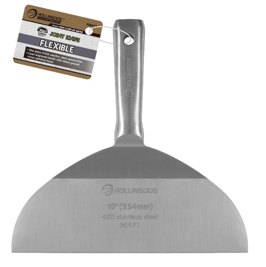 Rolingdog-Elite 50477 Stainless Steel 10 Inch Putty Knife Flexible All-Metal Mirror Polished