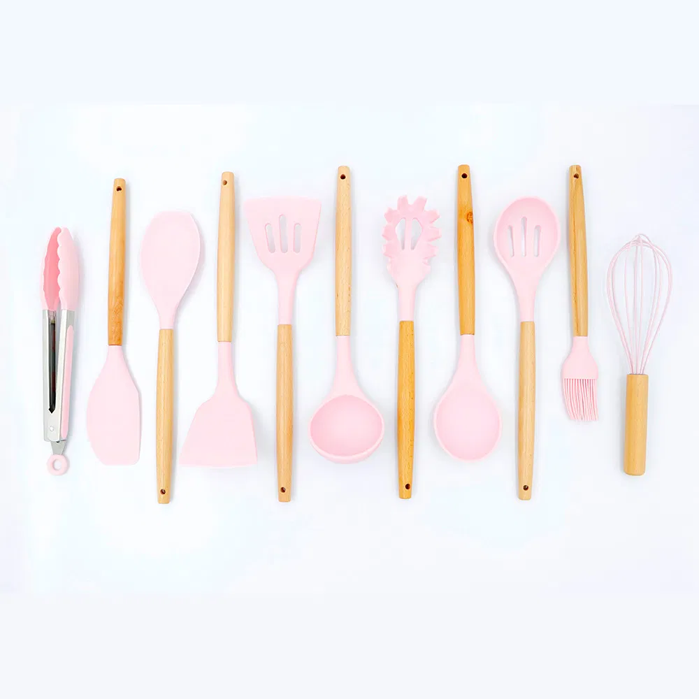 Wholesale Kitchen Utensils Wooden Handles Silicone 12 Pieces Kitchenware