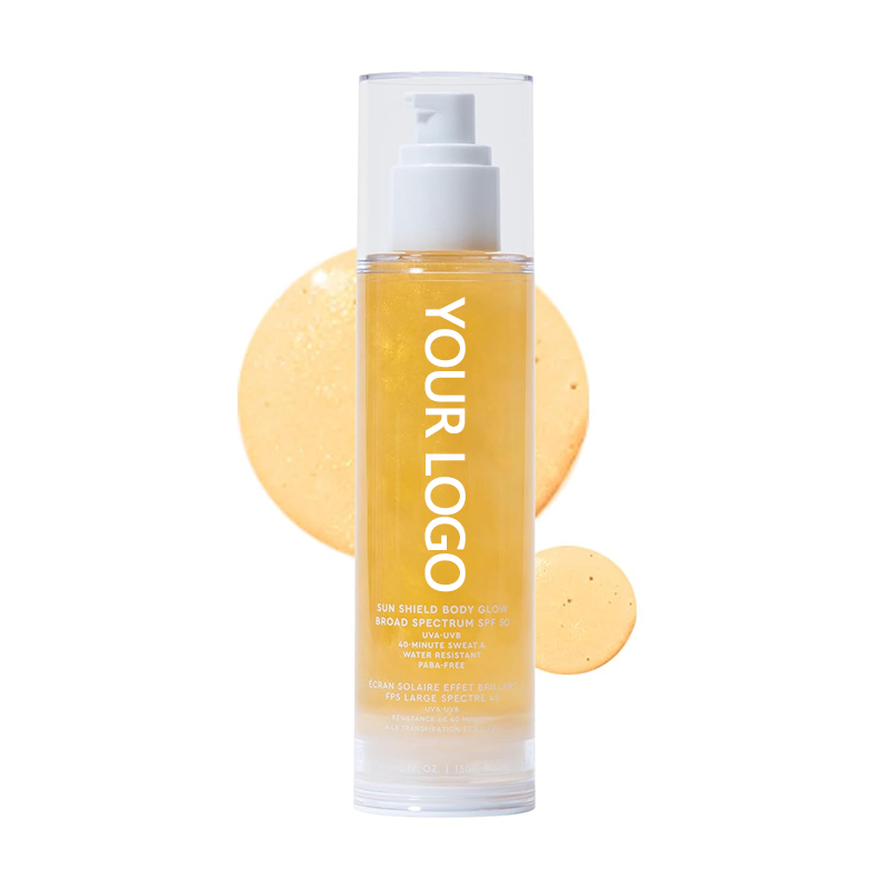 Beauty Cosmetics Skin Care SPF 50 UV Protection Sheer Sunscreen Gold Shimmer Mica Sun Shield Body Glow