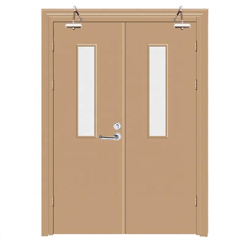 Fire Fighting Access Metal Double Leaf 1 Hour Fire Proof Steel Door with Glass Panel