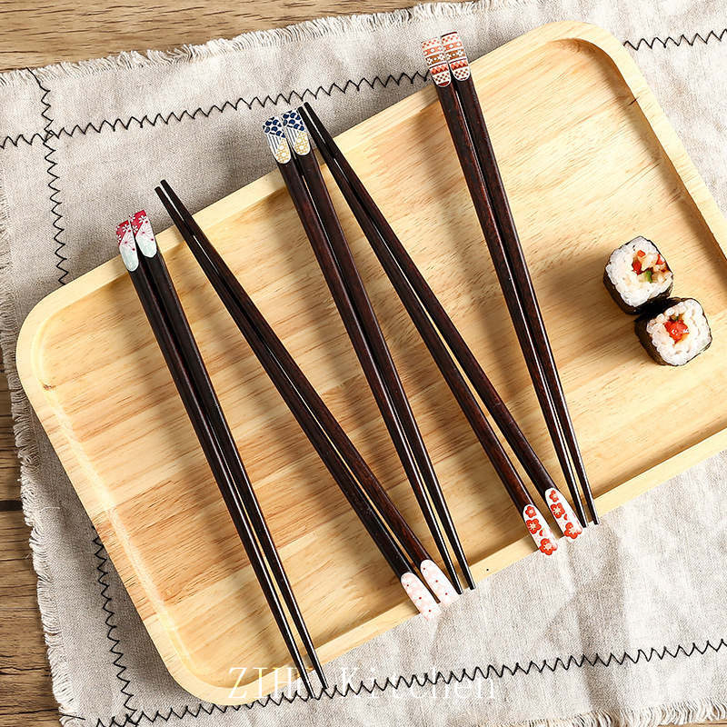 Japanese Style Wooden Creative Printed Chopsticks, Household Solid Wood Tableware