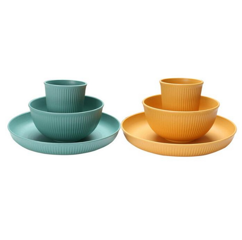 Wheat Straw Bowl Cup Plate Household Meal Vertical Grain Dinner Plate