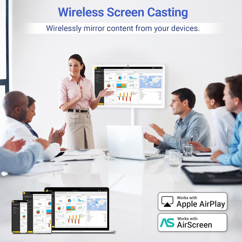 Portable 32 Inch LCD TV FHD IPS Touch Screen Mini Android 12 System Smart TV WiFi RJ45 USB NFC Stand White Cabinet LED Backlight