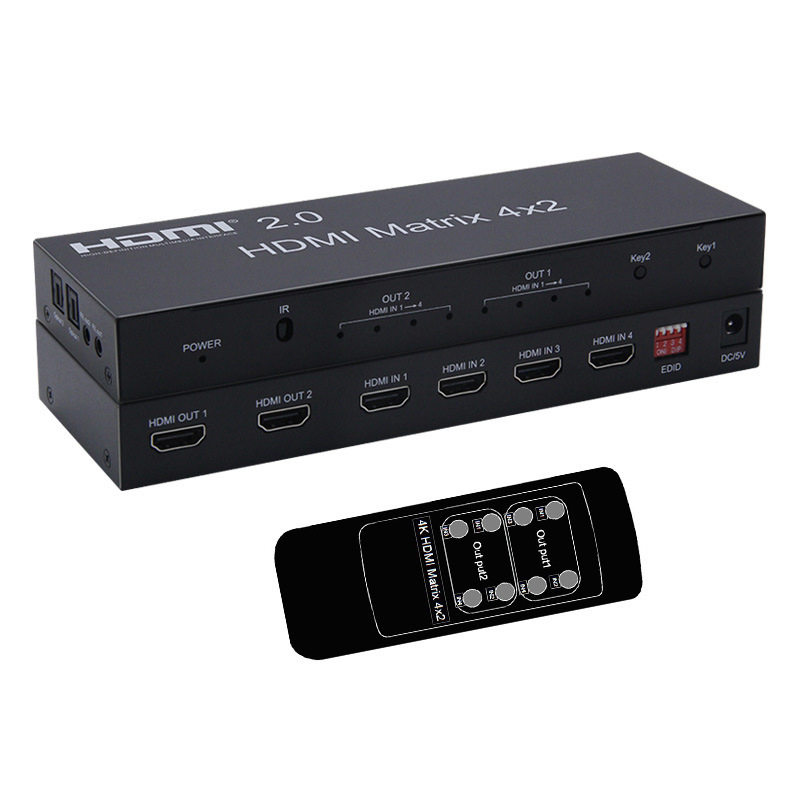Матричный коммутатор HDMI 2x4 4K для 2 ПК на 4 экрана